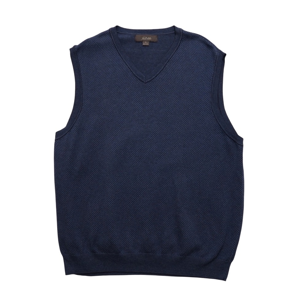 Tasso Elba Mens XL Blue Cotton Sweater Vest V Neck Preppy Knit Vest
